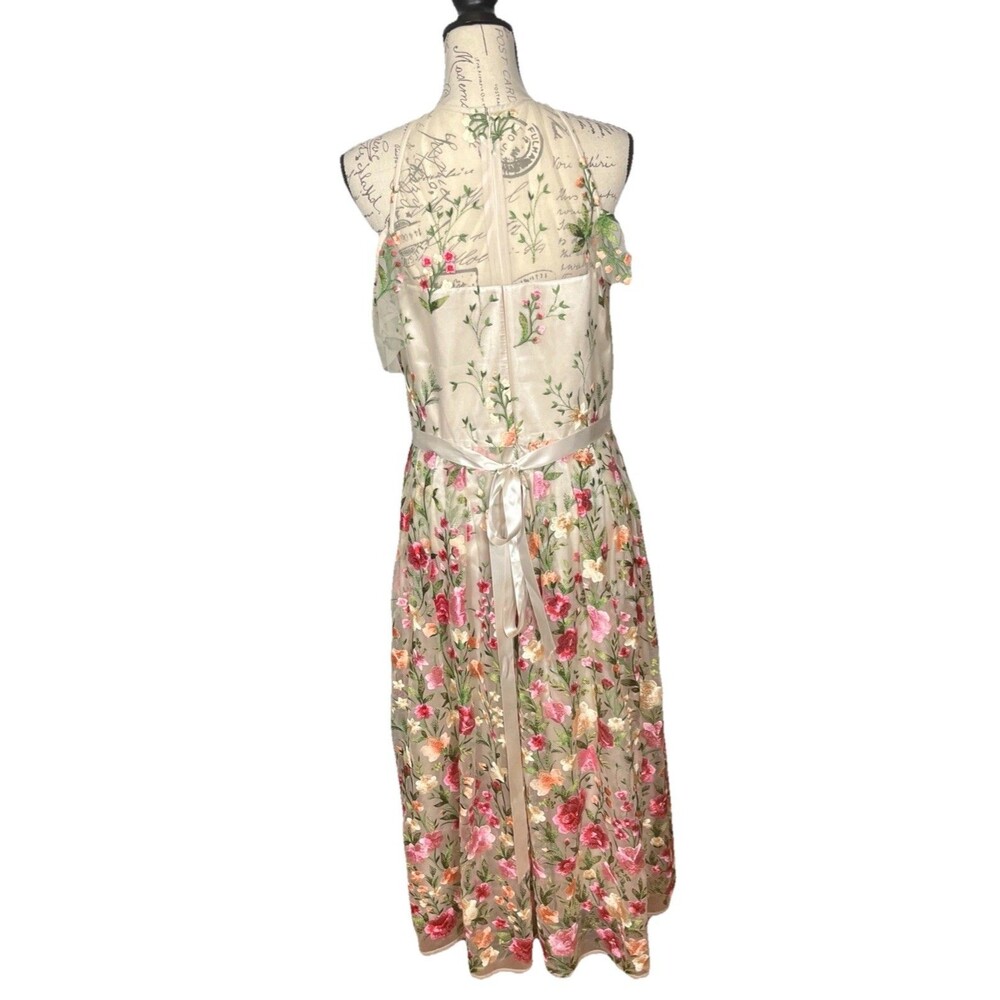 Tahari Dress Spring Summer Flower Embroidery Cold Shoulder - Picture 3 of 16